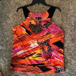 Large polyester multicolor tank top by AB studio with Band hem. Size large.